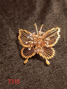 Monet Gold-Tone Butterfly Brooch with Clear Crystals